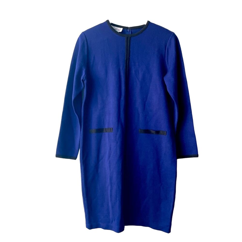 Talbots Royal Blue & Black Stripes Crewneck Long Sleeve Textured Knit Dress - S